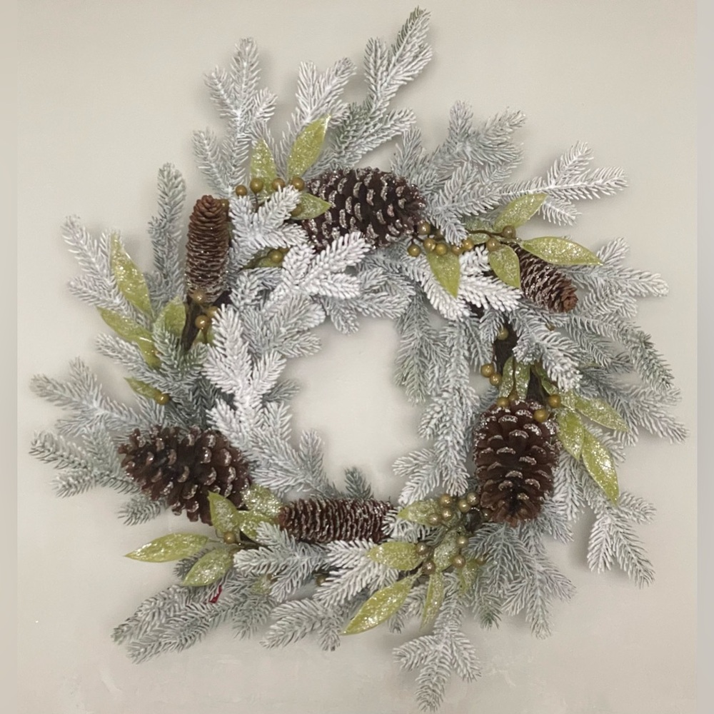 Snowy Flocked Christmas Pine Wreath